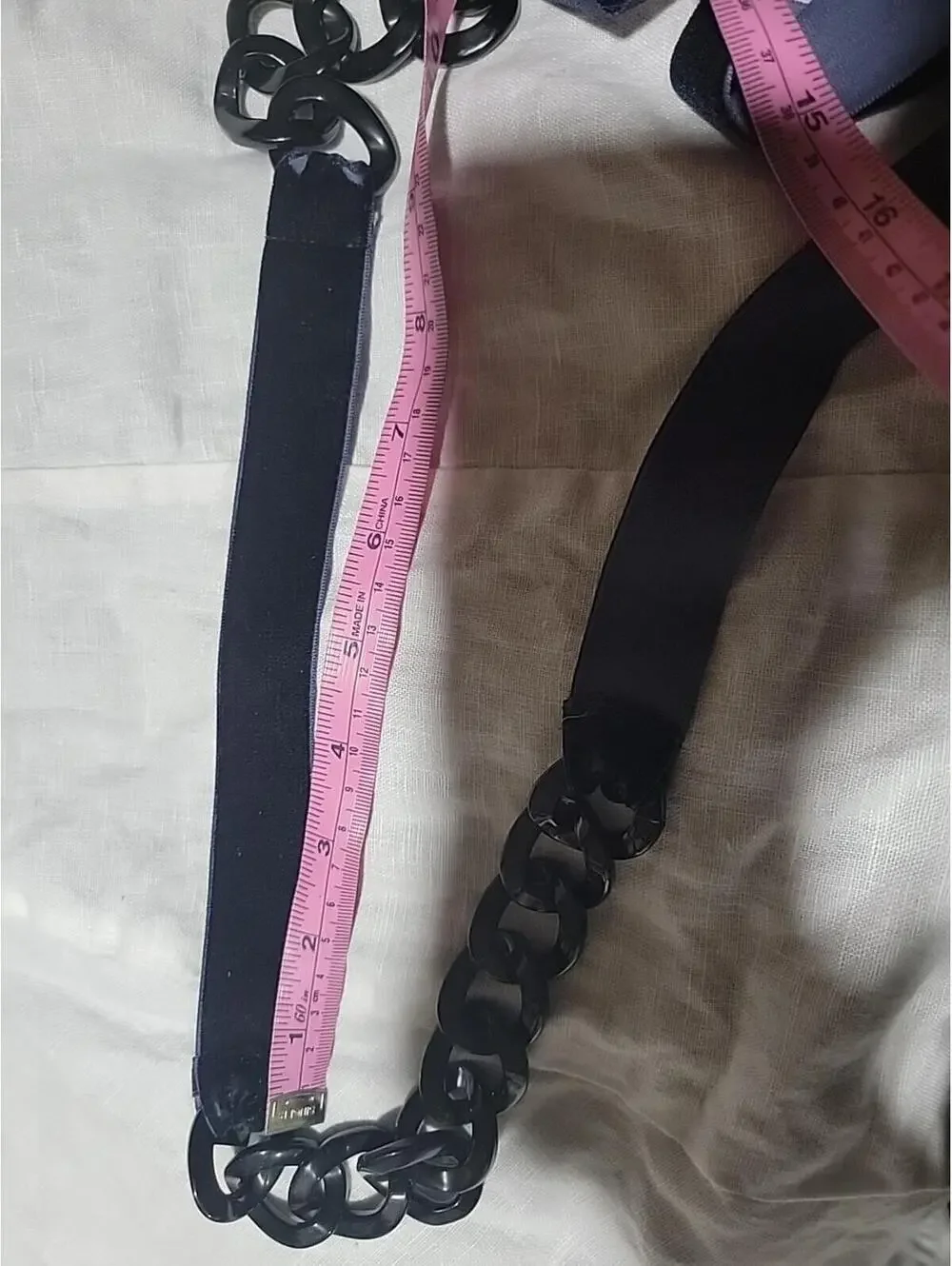 J Crew Tie Belt Navy Black Velvet And Plastic Chains LENGTH 75" Fashionable - Picture 6 of 8